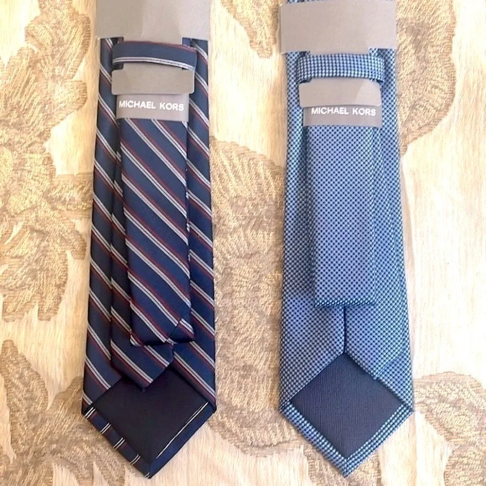 Brand New Michael Kors Set of 2 Ties Satin Sheen Stripes Blue Office Business